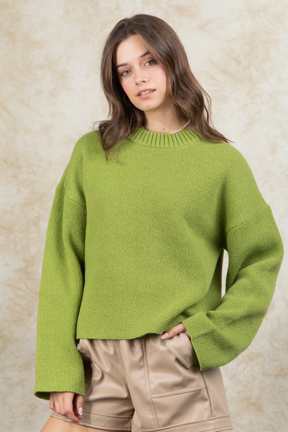 Avocado Oversized Solid Casual Sweater Top