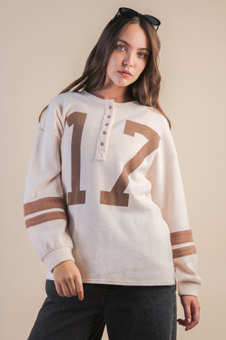 SC Cream Oversized Screen Print Graphic Casual Knit Top