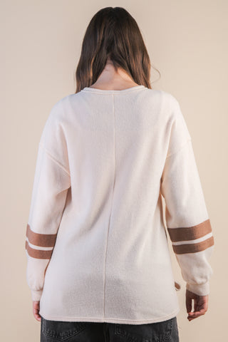 SC Cream Oversized Screen Print Graphic Casual Knit Top