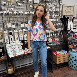 Abstract Knit Short Sleeve Sweater