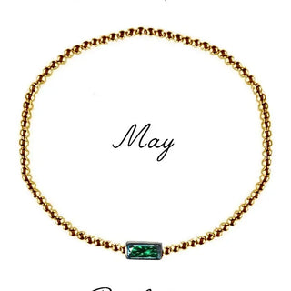 Clover May| Rebirth - Fertility - Love | Gold Emerald Stretch Bead Bracelet