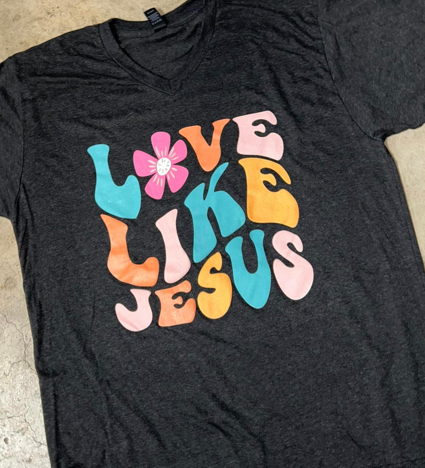 "Love Like Jesus" VNeck Tee in Charcoal Grey