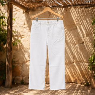 Curvy White Acid Washed Frayed Hem Bootcut Pants