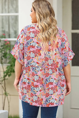 Curvy Printed Notched Neck Half Sleeve Top Final Sale