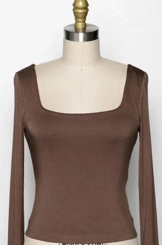 Brown Double Layered Square Neck Basic Top