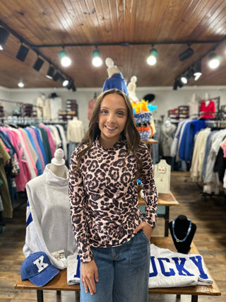 High Neck Leopard Long Sleeve Tight Fitting Top