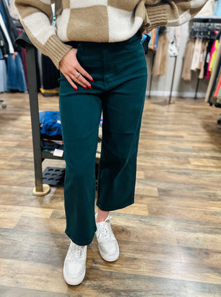 JUDY BLUE TEAL HIGH WAIST TUMMY CONTROL GARMENT DYED WIDE LEG CROP Final Sale