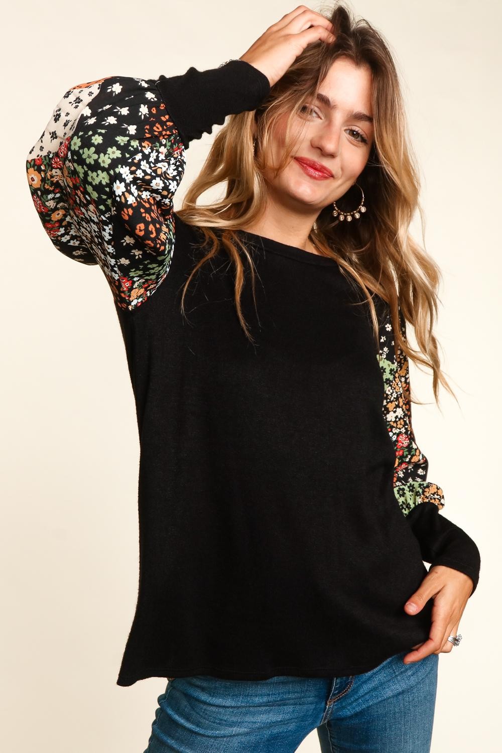 CURVY FLORAL ANIMAL PATCHWORK LONG SLEEVE SWEATER TOP FINAL SALE