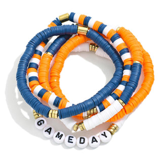 Set Of Five Navy/Orange 'Game Day' Heishi Beaded Bracelets