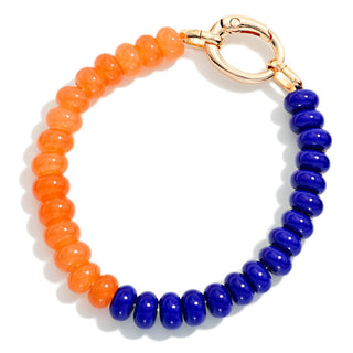 Two Tone Game Day Beaded Bracelet With Metal Tone Oval Clasp (2 Colors)