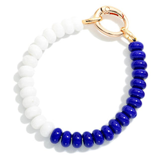 Two Tone Game Day Beaded Bracelet With Metal Tone Oval Clasp (2 Colors)