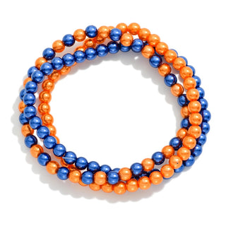 Set Of Three Metallic Game Day Bead Beaded Stretch Bracelets