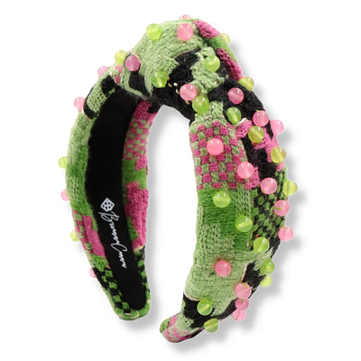 BRIANNA CANNON GREEN & PINK KNIT HEADBAND WITH BEADS