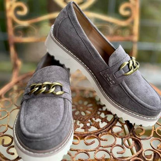 Corkys "Literally" Loafers in Light Grey Faux Suede Final Sale