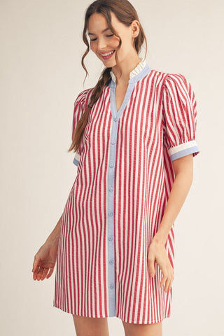 Red Vertical Stripe Shift Dress