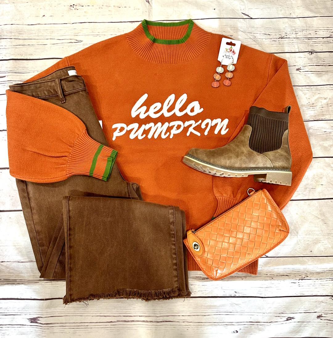 HELLO PUMPKIN MOCK NECK BALLON SLEEVE SWEATER by FATE