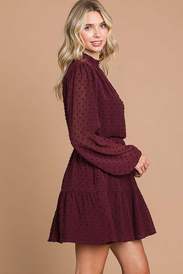 Burgundy Smock Neck Mini Dress