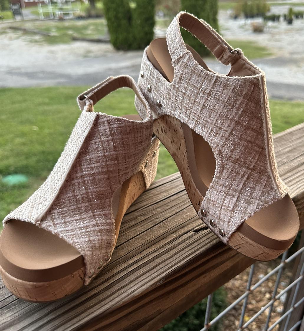 Carley Platform Wedge  in Sand Tweed by Corkys