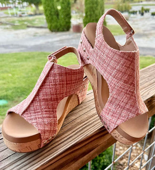 Carley Platform Wedge  in Blush Tweed by Corkys Final Sale