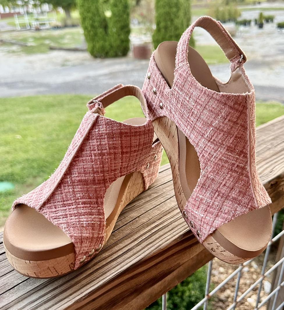 Carley Platform Wedge  in Blush Tweed by Corkys