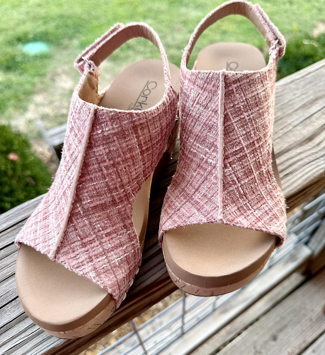 Carley Platform Wedge  in Blush Tweed by Corkys