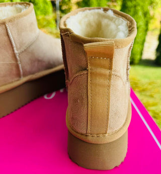 Corkys "Room Service" Platform Booties in Camel Faux Suede Final Sale!