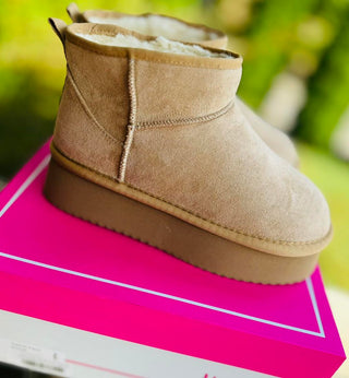 Corkys "Room Service" Platform Booties in Camel Faux Suede Final Sale!