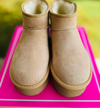 Corkys "Room Service" Platform Booties in Camel Faux Suede Final Sale!