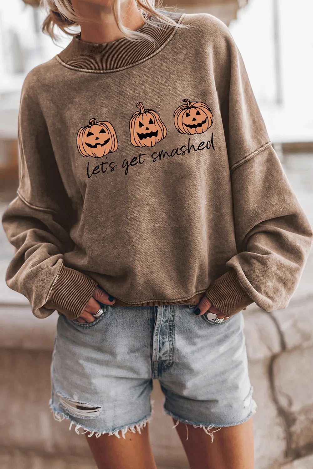 LET'S GET SMASHED Graphic Sweatshirt in Camel