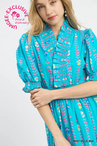 Mint Blue Vibrant Ruffle Smocked Midi Dress FINAL SALE