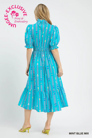 Mint Blue Vibrant Ruffle Smocked Midi Dress FINAL SALE