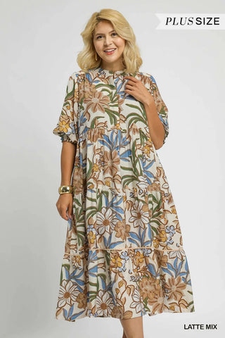 Latte Floral Tiered Midi Dress w/ Pockets Final Sale