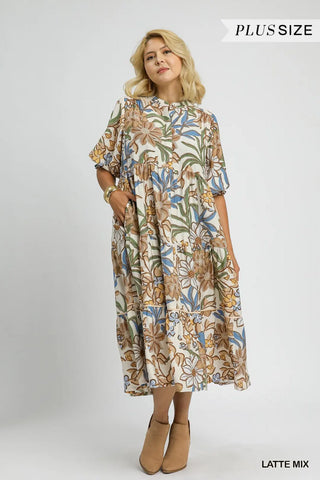Latte Floral Tiered Midi Dress w/ Pockets Final Sale