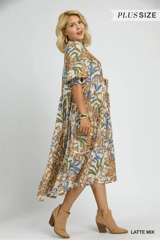 Latte Floral Tiered Midi Dress w/ Pockets Final Sale
