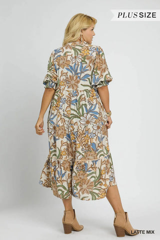 Latte Floral Tiered Midi Dress w/ Pockets Final Sale