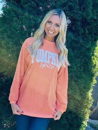 Pumpkin Spice Long Sleeve Ribbed Sweatshirt Final Sale