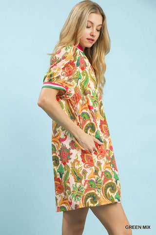 Jacquard Abstract Print Mini Dress w/ Pockets FINAL SALE