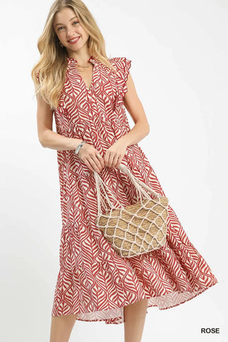 Rose Leaf Print Tiered Midi Dress FINAL SALE
