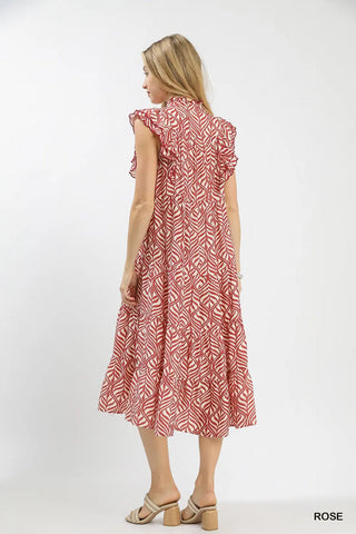 Rose Leaf Print Tiered Midi Dress FINAL SALE