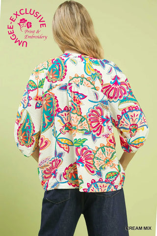 Cream Paisley Print V-Neck Top Final Sale