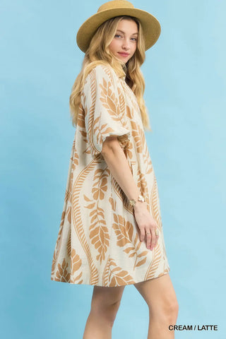 Cream/Latte Leafy Ogee Print Mini Dress