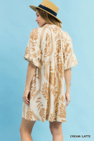 Cream/Latte Leafy Ogee Print Mini Dress
