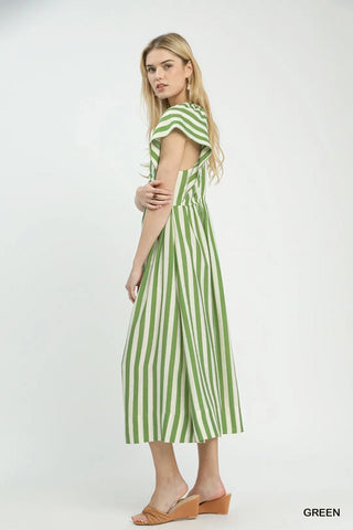 Green Striped Button-Front Midi Dress FINAL SALE