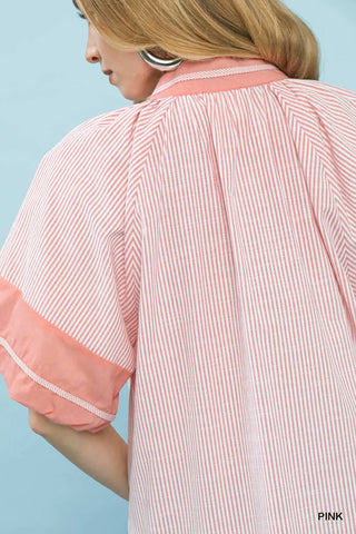 Pink Striped Mixed V-Neck Top FINAL SALE