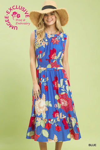 Floral Smocked Midi Dress w/ Pockets FINAL SALE