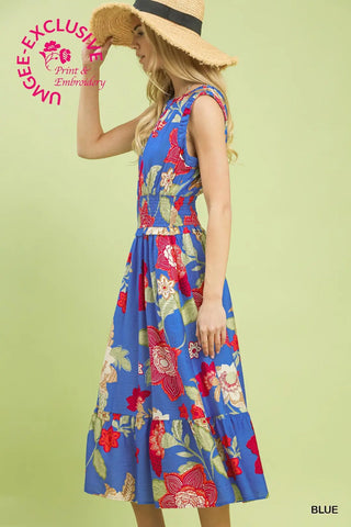 Floral Smocked Midi Dress w/ Pockets FINAL SALE