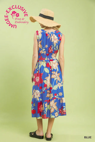 Floral Smocked Midi Dress w/ Pockets FINAL SALE