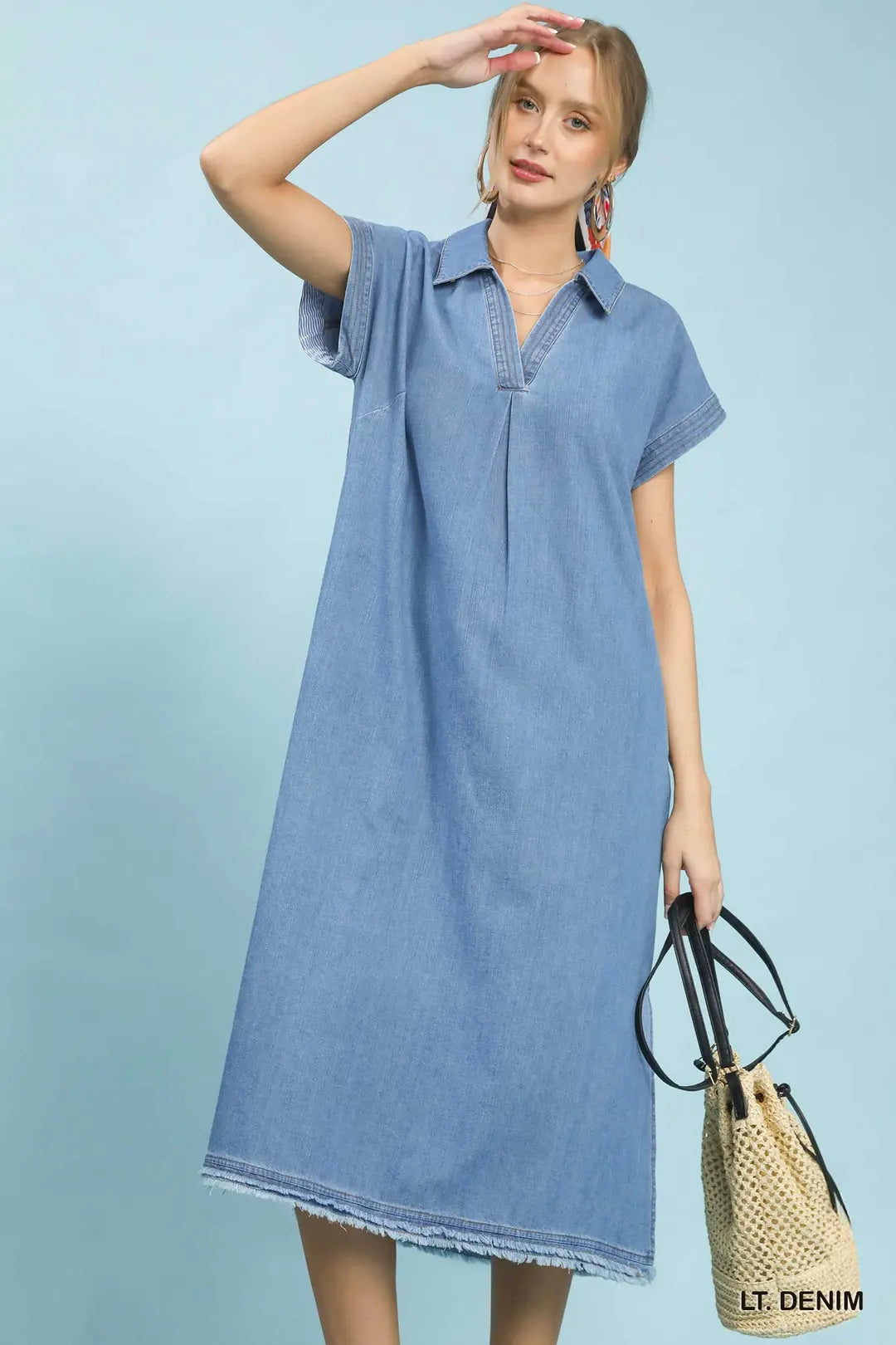 Lt. Denim Stone Washed Collared Denim Midi Dress w/ Pockets – Magnolia Too  Boutique