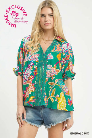 Emerald Mix Paisley Boho Top