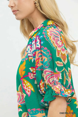 Emerald Mix Paisley Boho Top